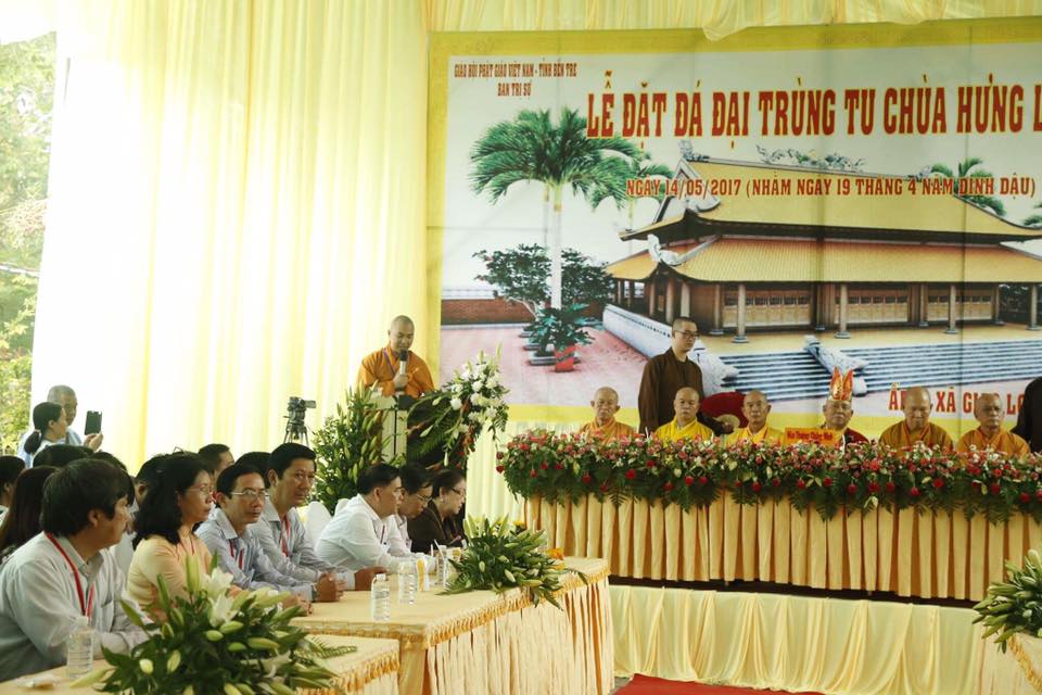 Bến Tre: Lễ đặt đá trùng tu xây dựng lại ngôi tự viện tại chùa Hưng Lâm