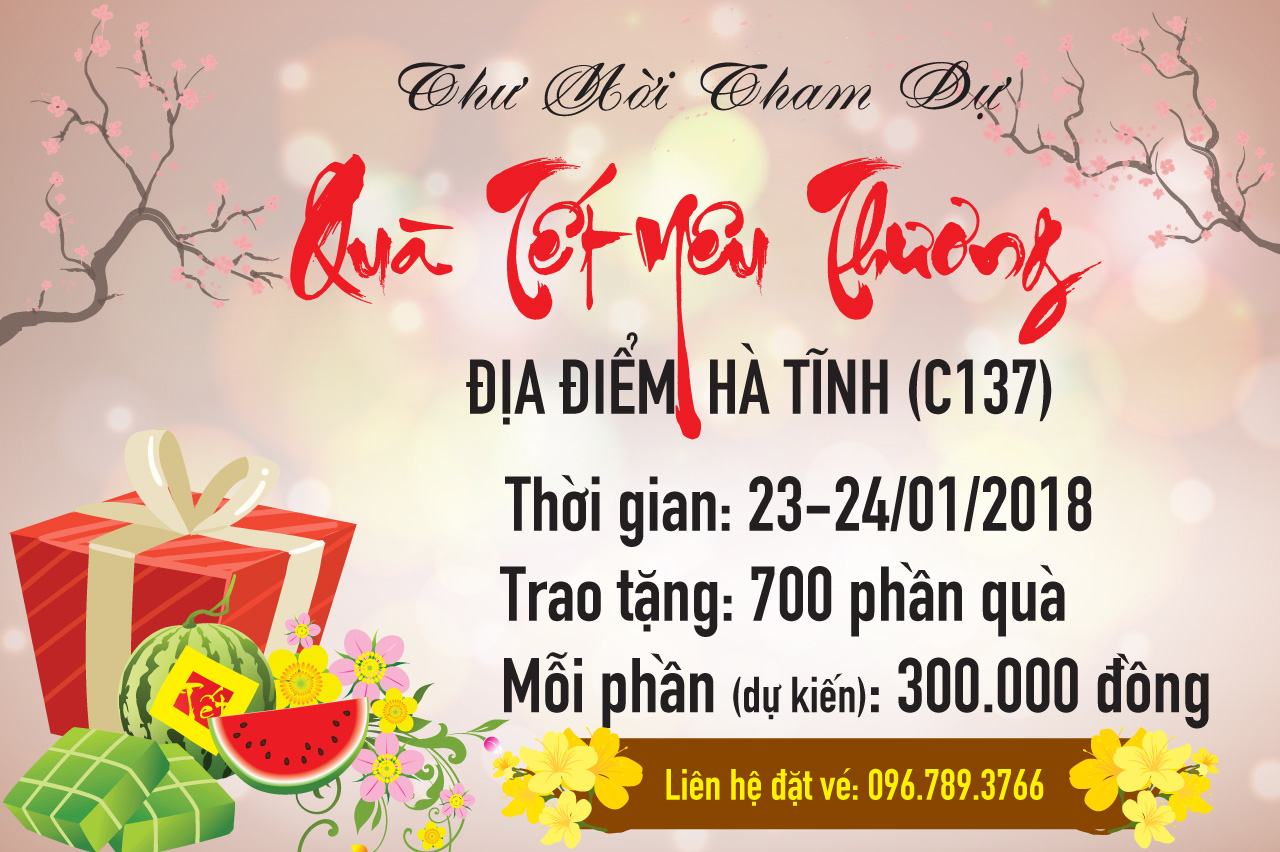 Thư mời tham dự trao tặng “Quà Tết Yêu Thương” tại Hà Tĩnh (C137)