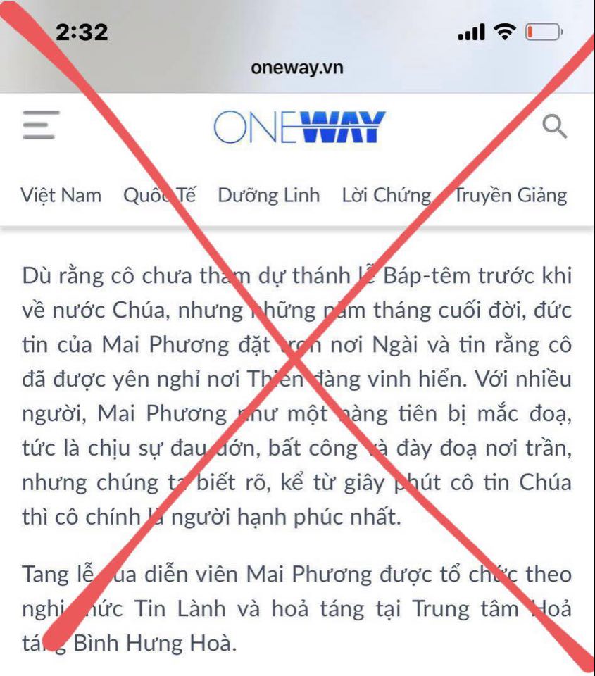 Diễn Viên Mai Phương Chưa Hề Bị Rửa Tội Hoặc Tham Dự Thánh Lễ Báp- Têm Vào Đạo Chúa.