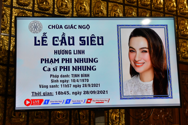 Một đời dâng hiến cả tài và tâm: Lễ cầu siêu cho ca sĩ Phi Nhung tại chùa Giác Ngộ