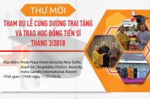 THƯ MỜI THAM DỰ LỄ CÚNG DƯỜNG TRAI TĂNG VÀ TRAO HỌC BỔNG TIẾN SĨ, THÁNG 3/2018