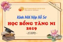 Thông Báo Tiếp Nhận Hồ Sơ Học Bổng Tăng Ni 2019 (C229)